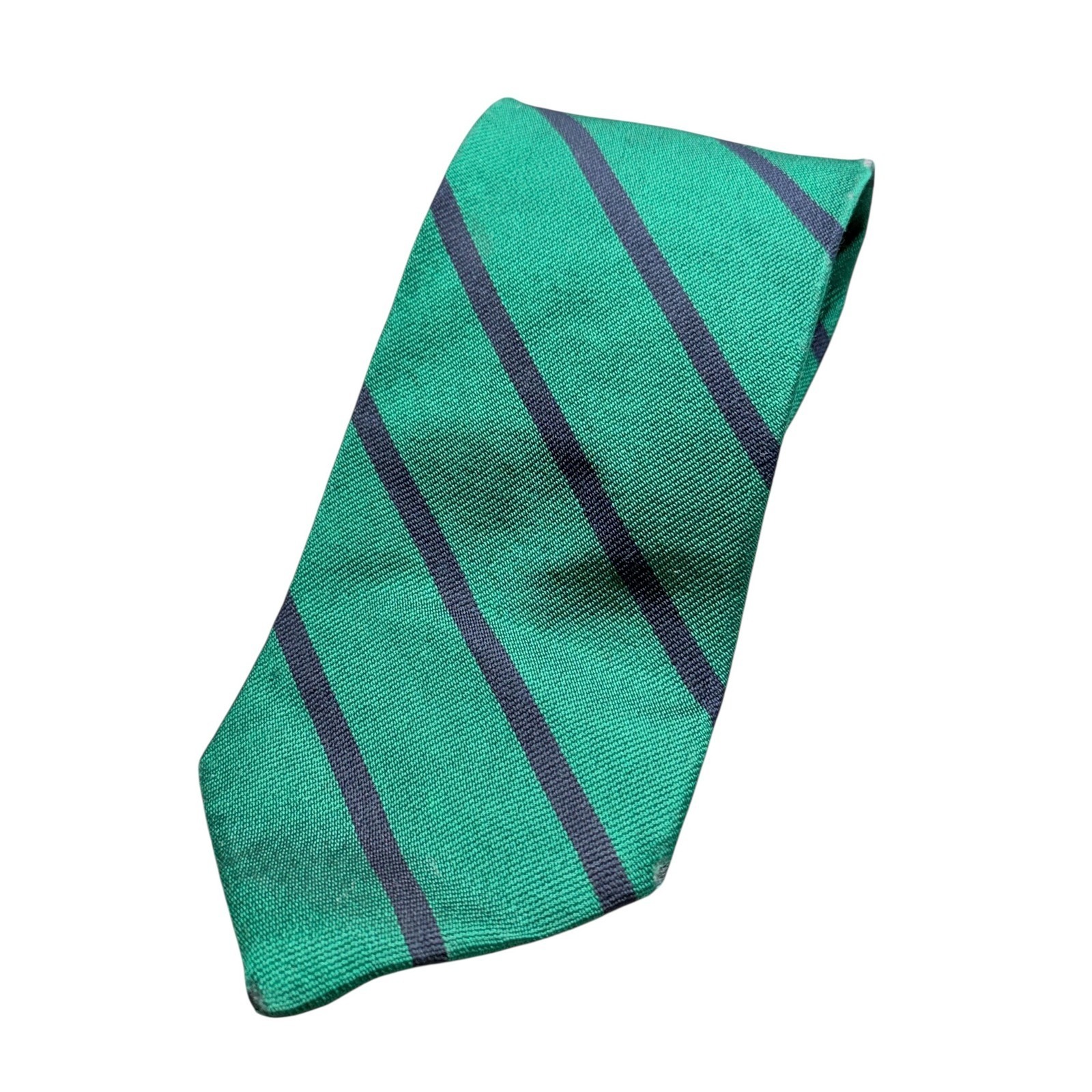 Claybrooke Mens Pure Silk Necktie Green Navy Blue Diagonal Repp Stripe Tie